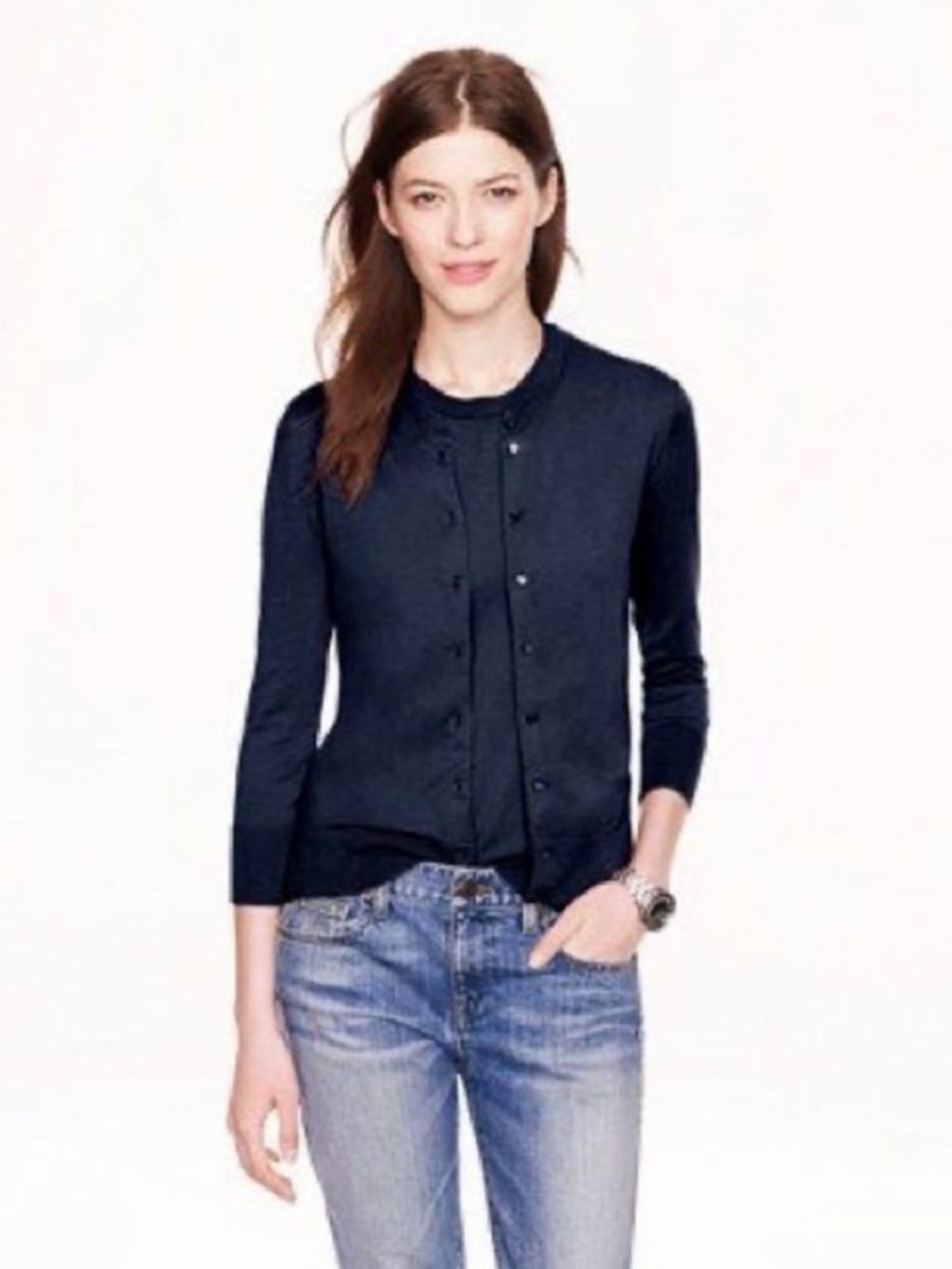 $178 J. CREW 💯 Cashmere long sleeve Cardigan, Navy, M, Medium